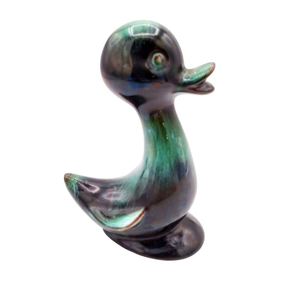 Ceramic Duck Vintage Figurine Green Black Glazed 5.25 Inches Baby Duckling - Picture 5 of 14